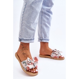 Chinelos femininos com laço de tecido flor bege 1