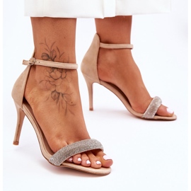 Sandálias de salto alto de camurça com strass Moments bege 2