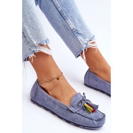 PS1 Mocassim de camurça azul Dorine com laço e franjas 1 PS1 Mocassim de camurça azul Dorine com laço e franjas 1
