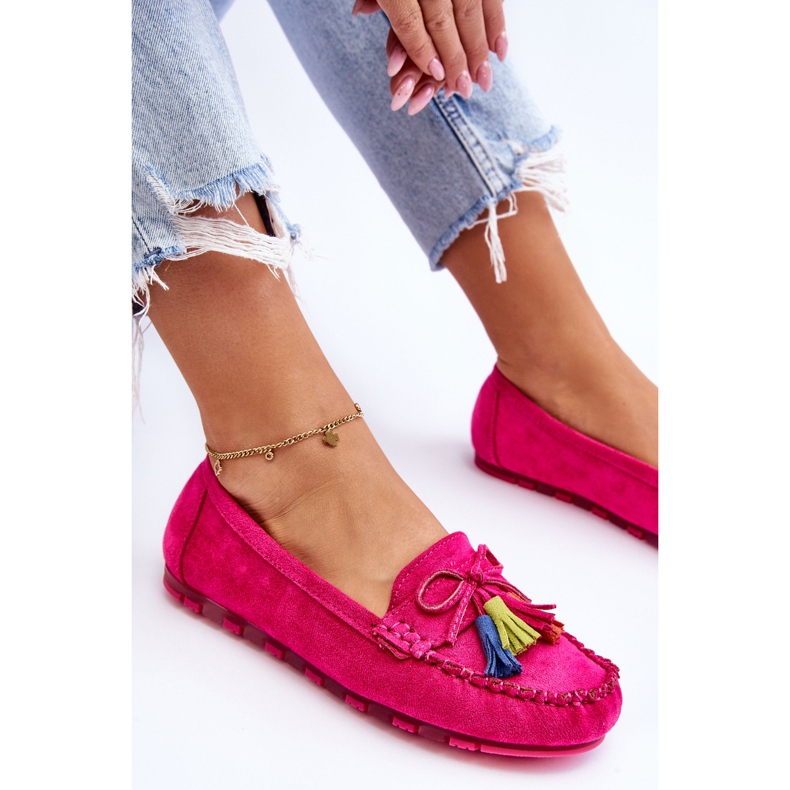 PS1 Mocassim de camurça com laço e franjas fúcsia Dorine rosa 1 PS1 Mocassim de camurça com laço e franjas fúcsia Dorine rosa 1