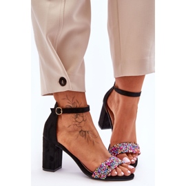 Sandálias de salto alto da moda com pedras decorativas pretas Love Me preto 2