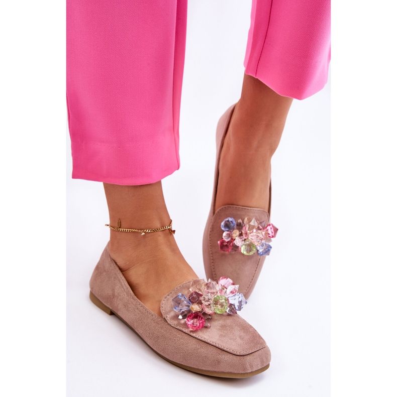 PS1 Mocassim de camurça com cristais decorativos bege escuro Arvilla 1