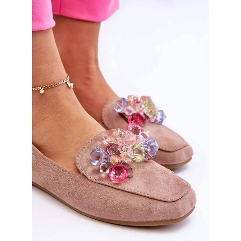 PS1 Mocassim de camurça com cristais decorativos bege escuro Arvilla 2