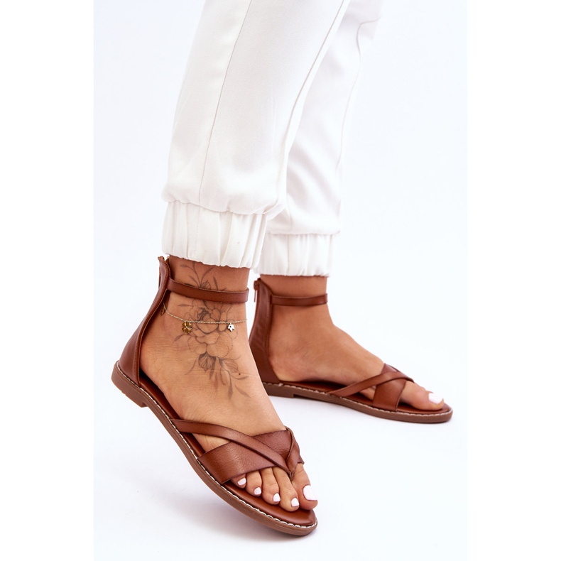 Sandália plana feminina com zíper marrom Rise Up! castanho 1