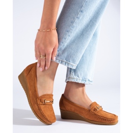 Mocassins de cunha de camurça de mulher Shelovet castanho 1