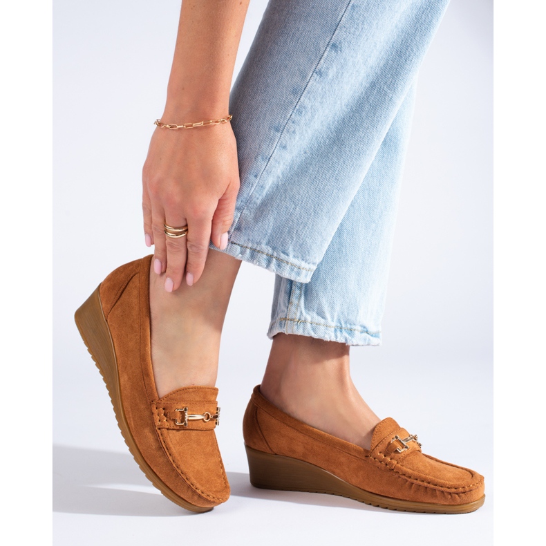 Mocassins de cunha de camurça de mulher Shelovet castanho 1