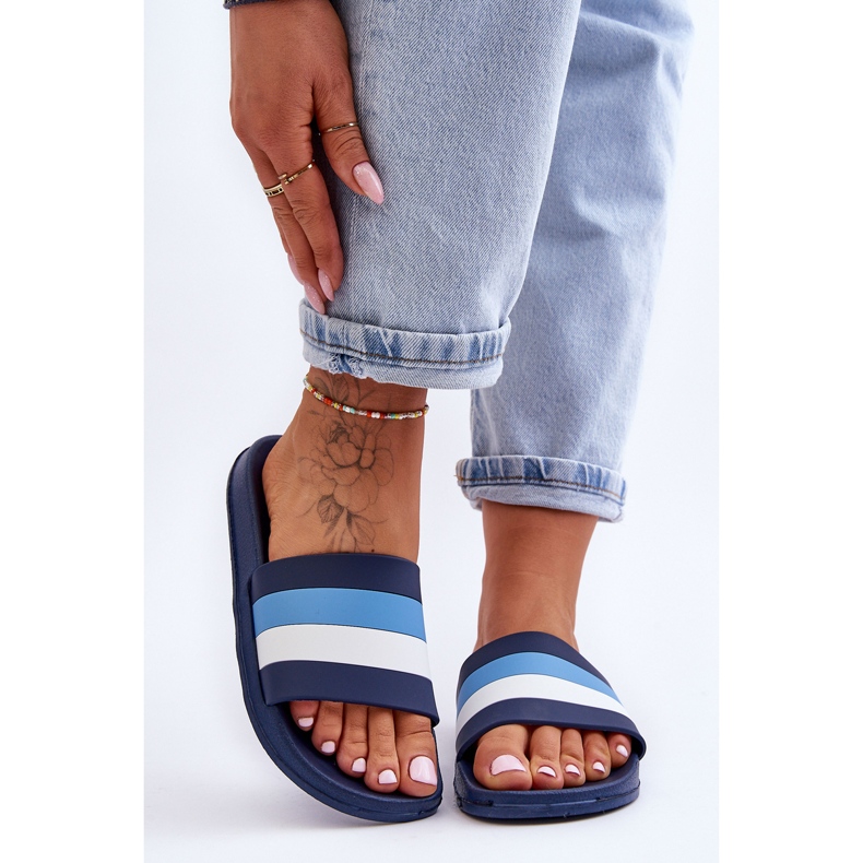 Chinelos femininos listrados azul marinho Vision 2