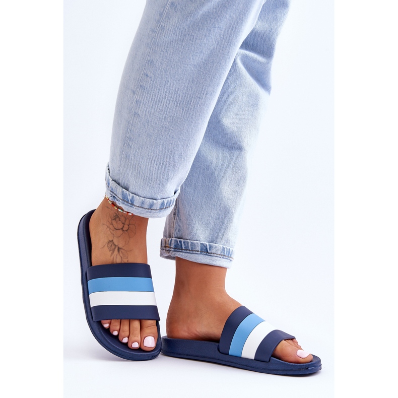 Chinelos femininos listrados azul marinho Vision 1