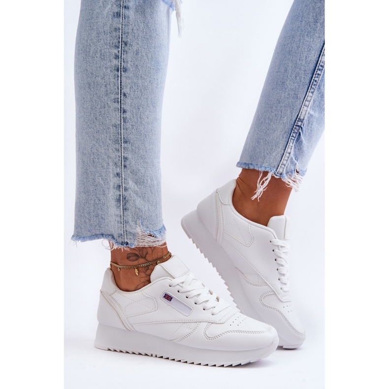 PM1 Sapatos esportivos de plataforma de couro Merida branco com cadarço 1