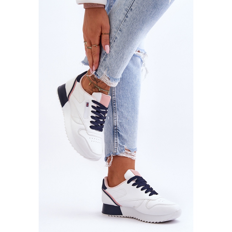 PM1 Tênis esportivo de couro com plataforma branco e azul Merida 1