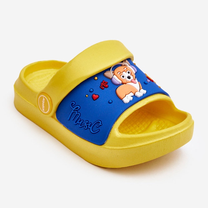 WJ1 Sandália Infantil Leve Chinelo com motivo Cachorro Amarelo Rico 1