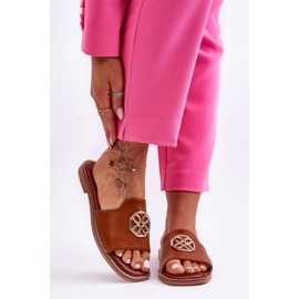 Chinelos femininos Camel Larotte clássicos de salto baixo castanho 2