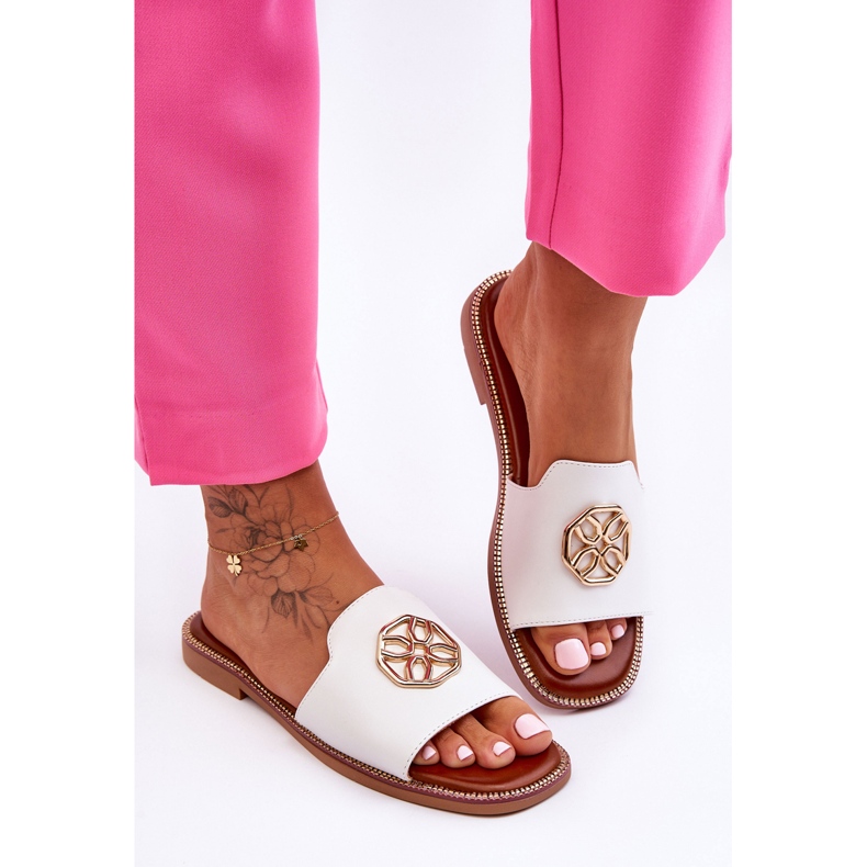 Chinelos femininos clássicos de salto baixo Larotte branco 1