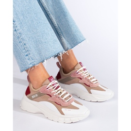 Tênis feminino Big Star KK274055 bege branco rosa 1
