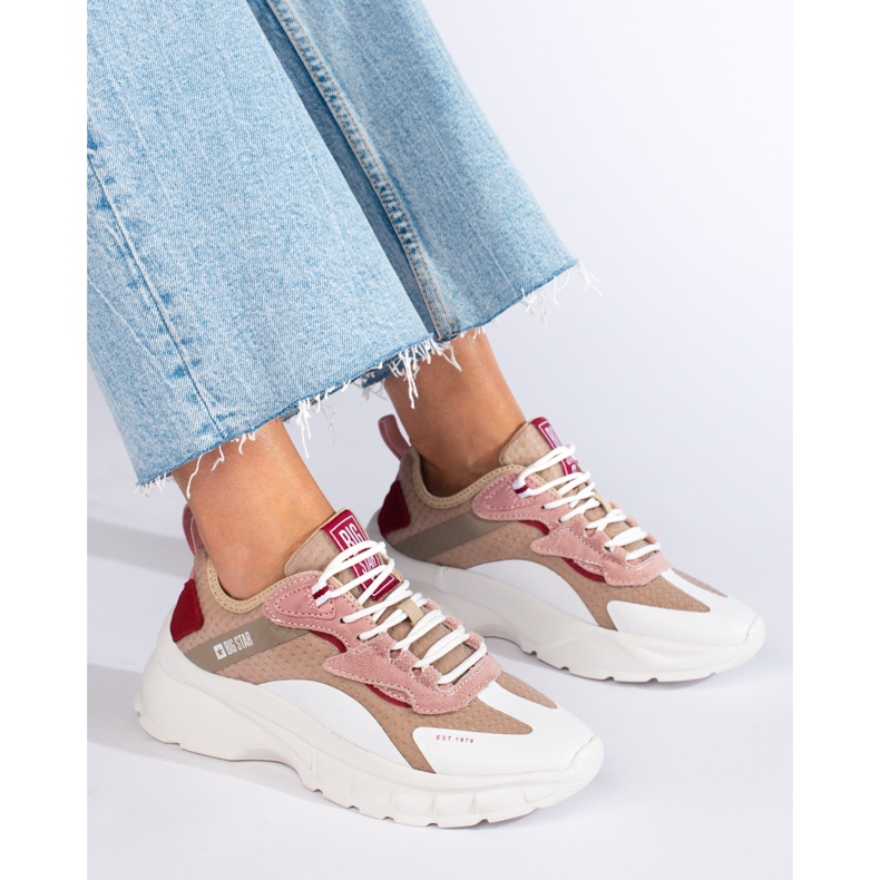 Tênis feminino Big Star KK274055 bege branco rosa 1