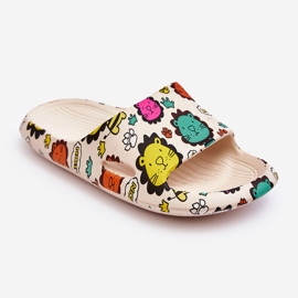 WJ1 Chinelos infantis de espuma leve motivo de leão bege Esther 1