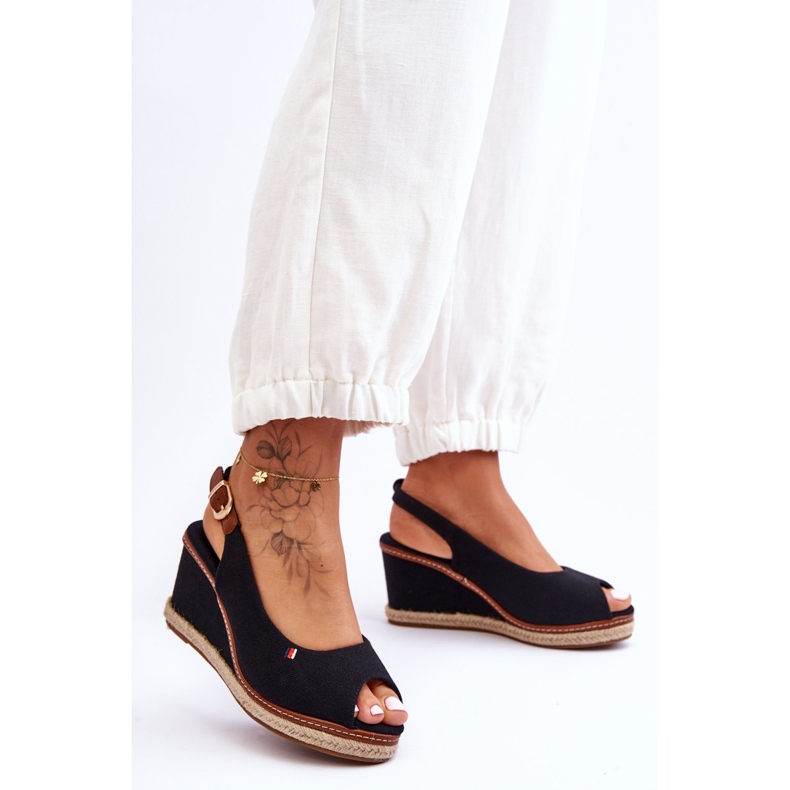 Sandálias de cunha clássicas femininas pretas Katie preto 1