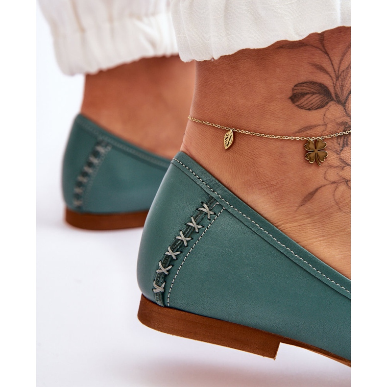 Bailarinas femininas de couro Maciejka 01358-36 turquesa verde 2