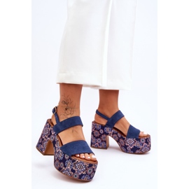 Sandália de salto alto de couro Maciejka 06089-17 azul marinho 1