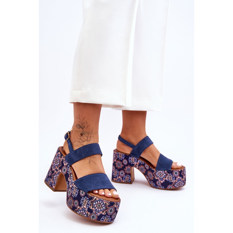 Sandália de salto alto de couro Maciejka 06089-17 azul marinho 1