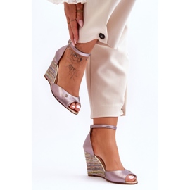 Sandália de cunha de couro Laura Messi 2603/783 prata 2