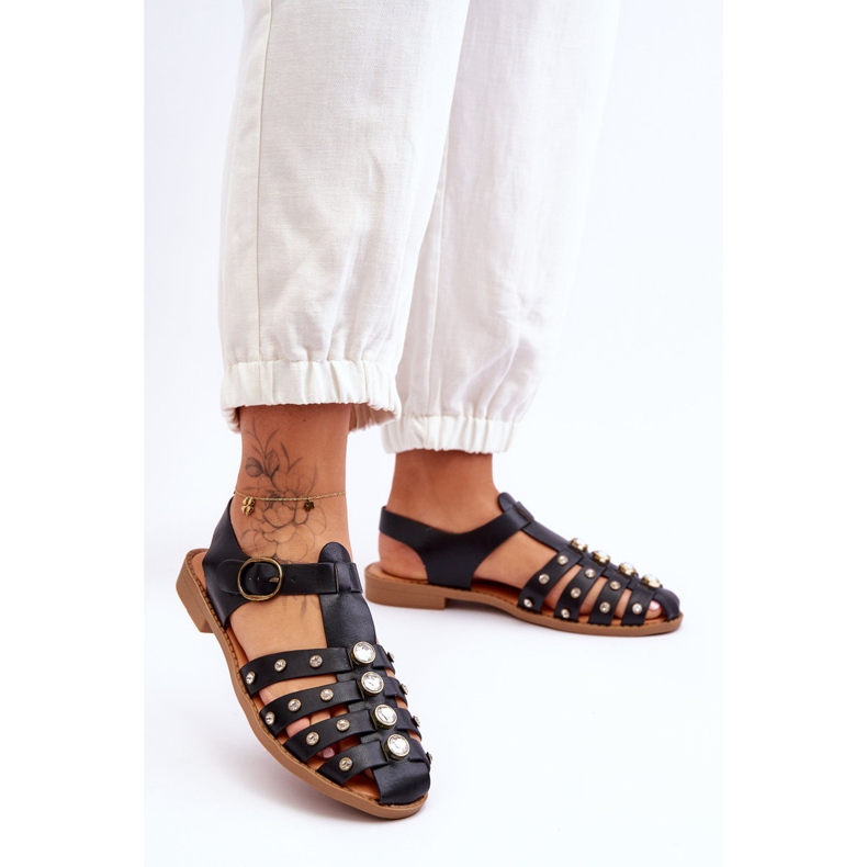 Sandálias Femininas Baixas com Zircões Preto Ascot 2