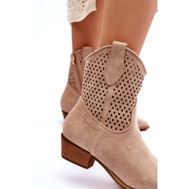 Botas femininas de caubói vazadas palhetas bege 3