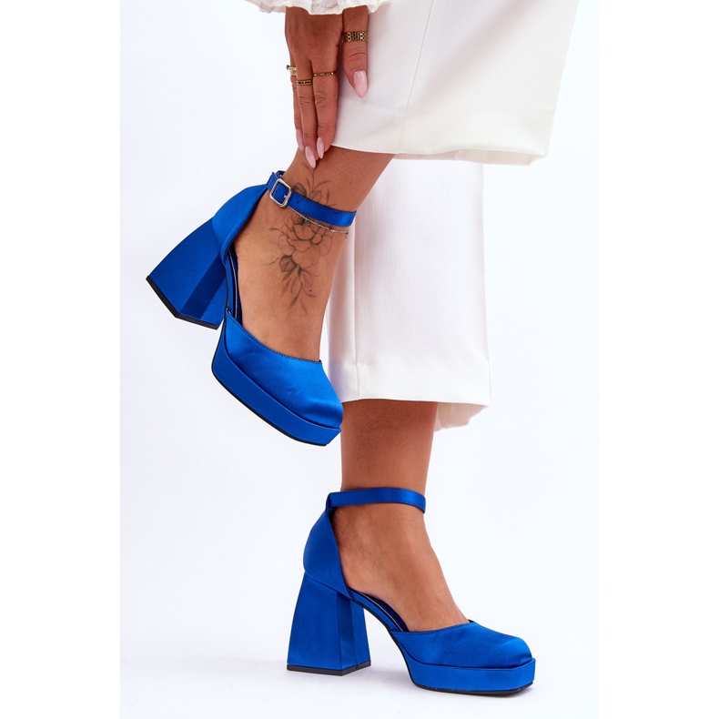 Bombas da moda em saltos maciços Blue Sandia azul 2