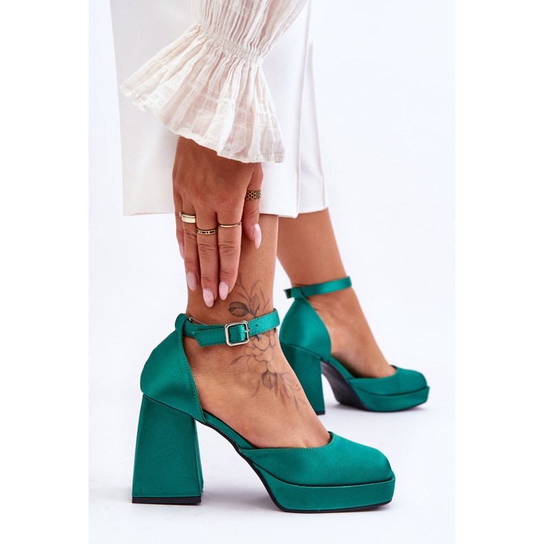 Bombas da moda em saltos maciços Green Sandia verde 2