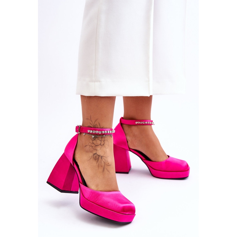 Bombas da moda em saltos maciços com zircões fúcsia Adel rosa 1 Bombas da moda em saltos maciços com zircões fúcsia Adel rosa 1