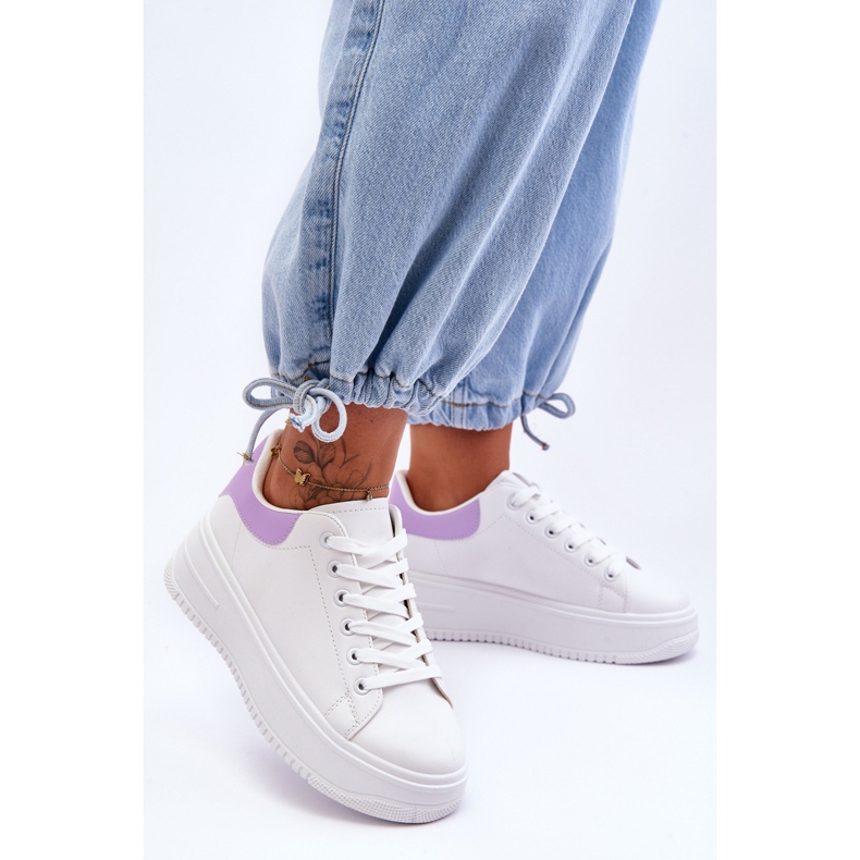 Sapatos esportivos clássicos femininos branco-roxo viagem noturna 1