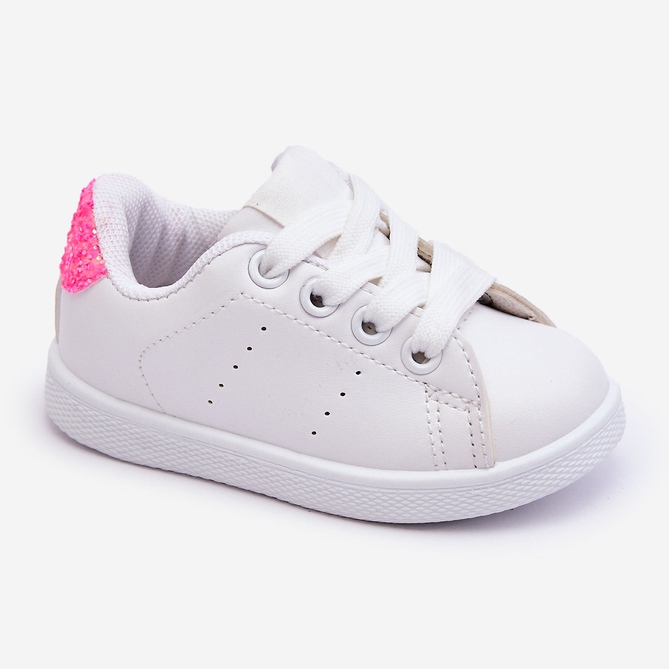 FR1 Tênis esportivo infantil branco-neon rosa brilhante 1