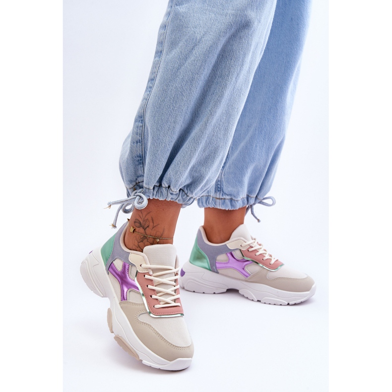 PS1 Tênis Feminino com Cadarço Bege-Verde Cortes multicolorido 1 PS1 Tênis Feminino com Cadarço Bege-Verde Cortes multicolorido 1