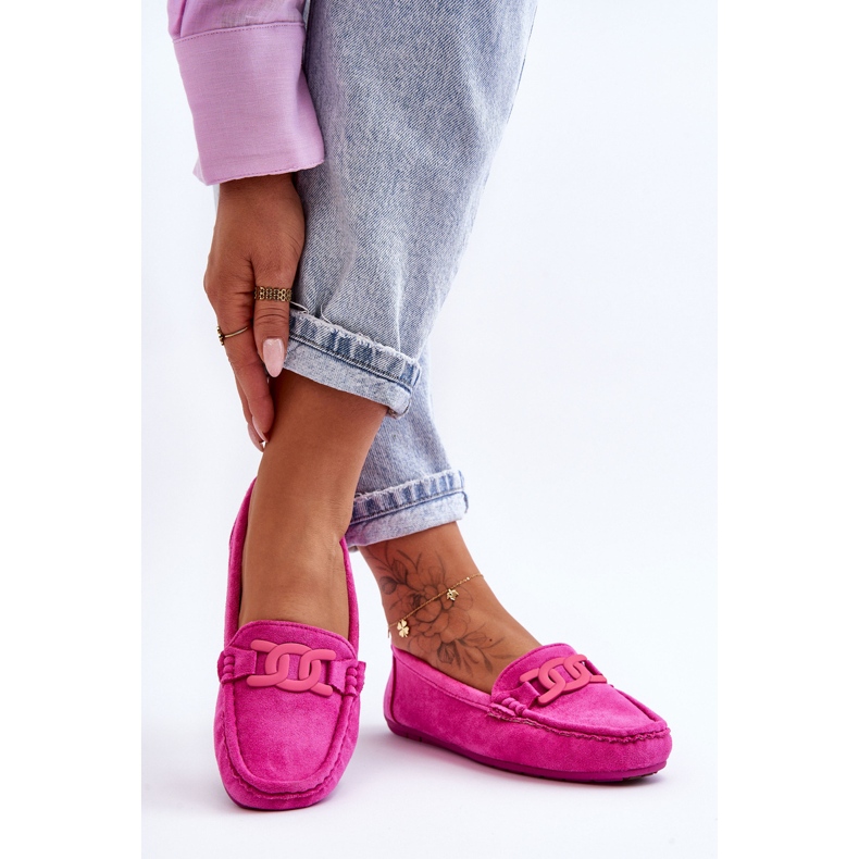 Mocassins de camurça da moda femininos rosa Rabell 2