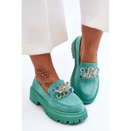PS1 Mocassim feminino com cristais decorativos verde Avril 1