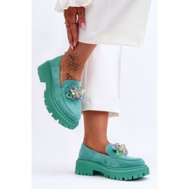 PS1 Mocassim feminino com cristais decorativos verde Avril 2