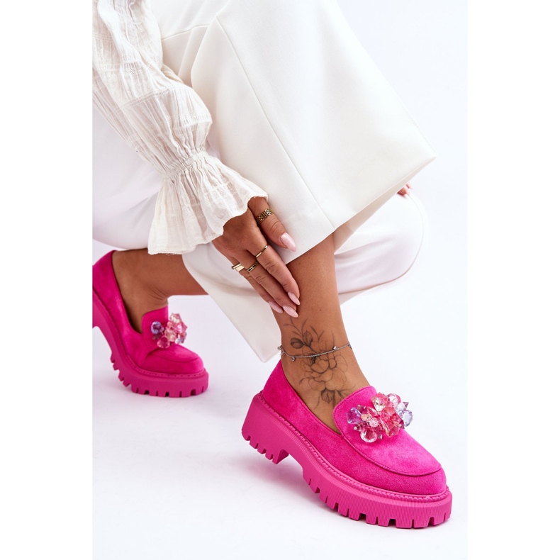 PS1 Mocassim feminino com cristais decorativos rosa Avril 1