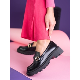 Mocassins femininos Shelovet pretos feitos de couro ecológico 2