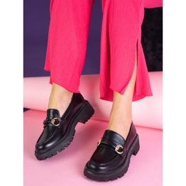 Mocassins femininos Shelovet pretos feitos de couro ecológico 1