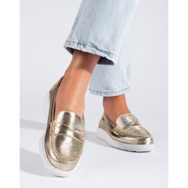 Mocassins de ouro em uma plataforma Shelovet grossa dourado 1