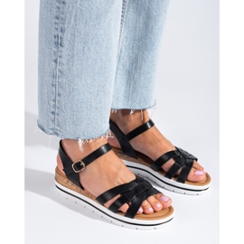 Sandálias de cunha baixa Shelovet pretas de mulher preto 1