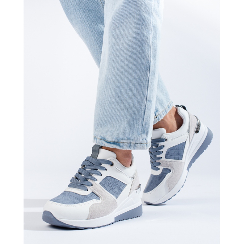 Ténis de cunha Shelovet de mulher branco e azul 1