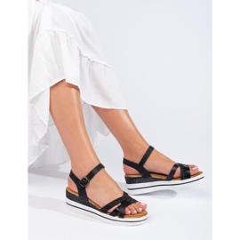 Sandálias de cunha Shelovet de mulher pretas preto 1