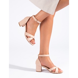 Sandálias Shelovet de mulher com tacão bege 1