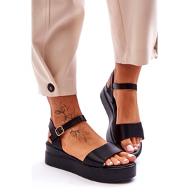 Sandálias de cunha de couro confortáveis ​​pretas tifena preto 2