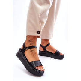 Sandálias de cunha de couro confortáveis ​​pretas tifena preto 4