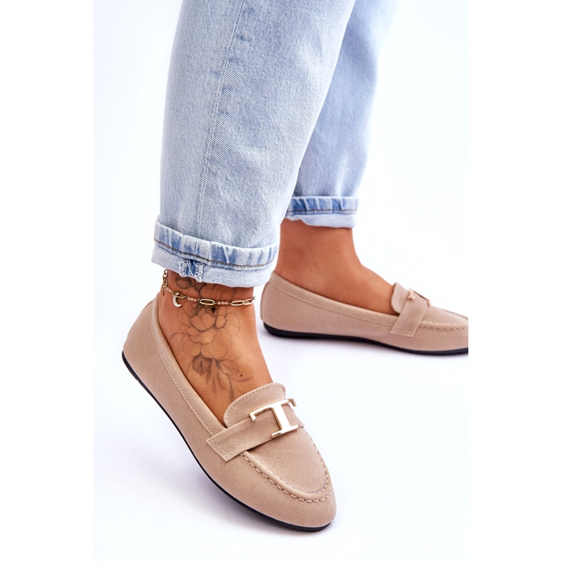 Mocassins Slip-on Clássicos com Decoração, Bege Claro 2