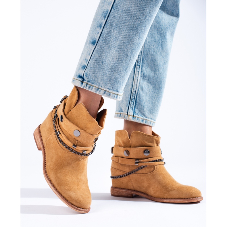 Botas cowboy de camurça para mulher Shelovet camel bege 1