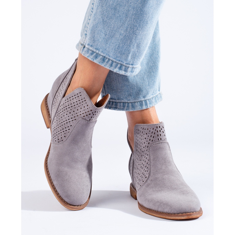 Botas de cunha de mulher com recortes Shelovet cinzento cinza 1 Botas de cunha de mulher com recortes Shelovet cinzento cinza 1