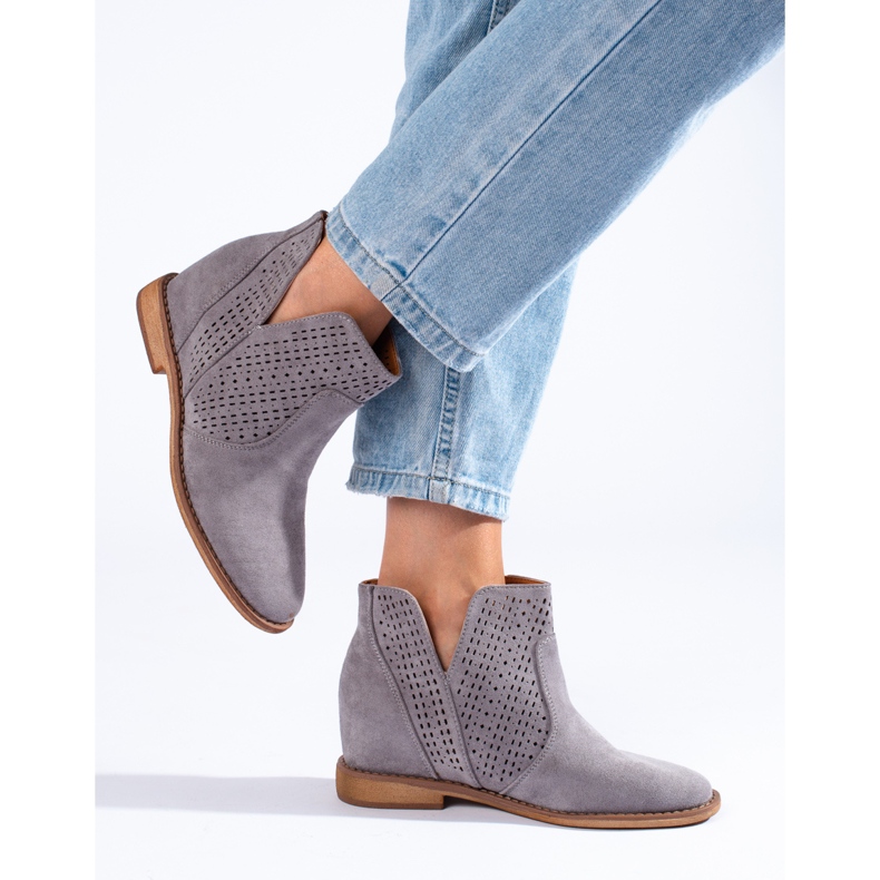 Botas de cunha de mulher com recortes Shelovet cinzento cinza 2 Botas de cunha de mulher com recortes Shelovet cinzento cinza 2